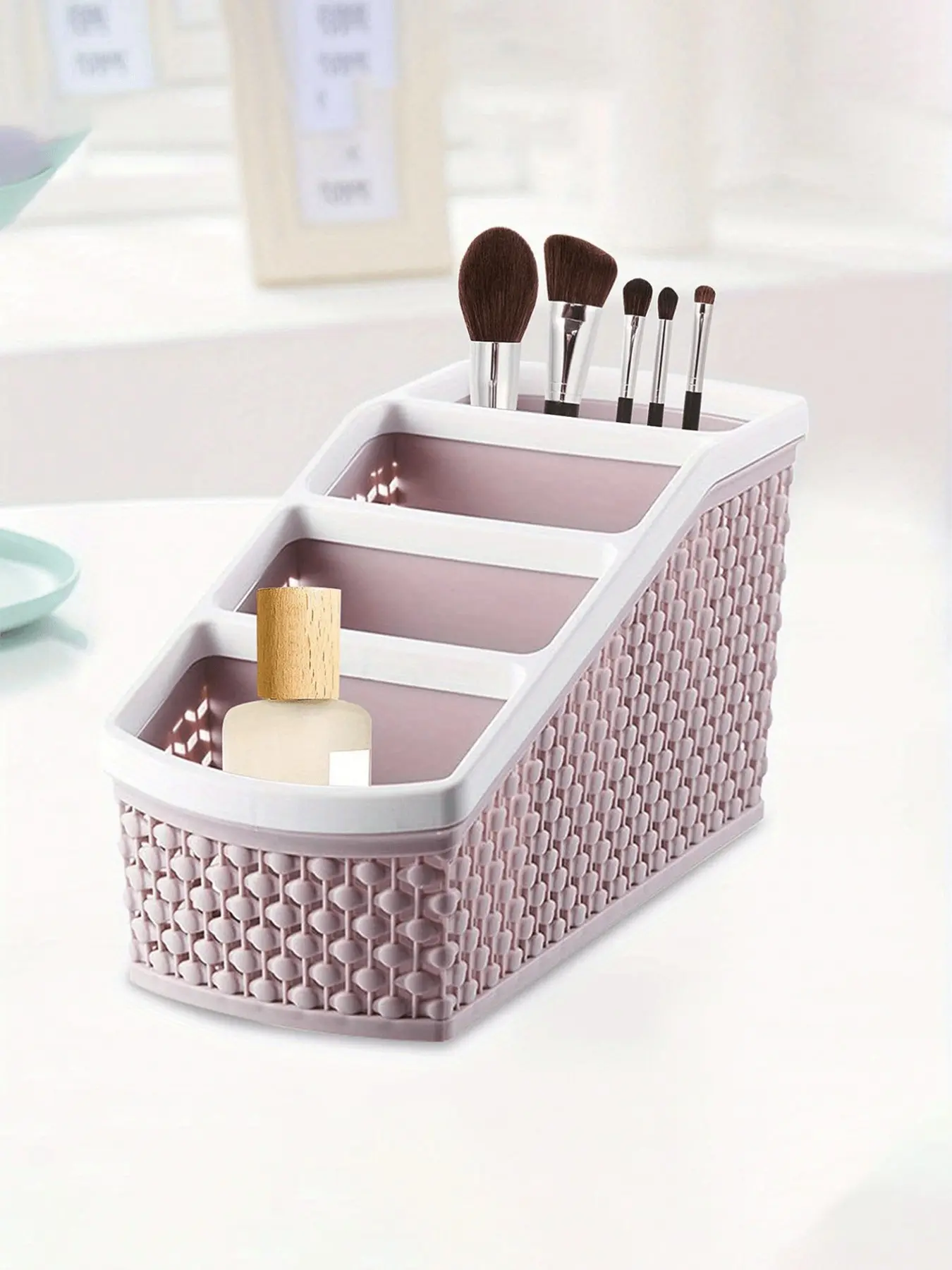 Makeup Box Organizer Basket, Desktop Storage Basket, Home Miscellaneous Storage Basket, Snack Storage Basket, Four-Compartment Desk Holder