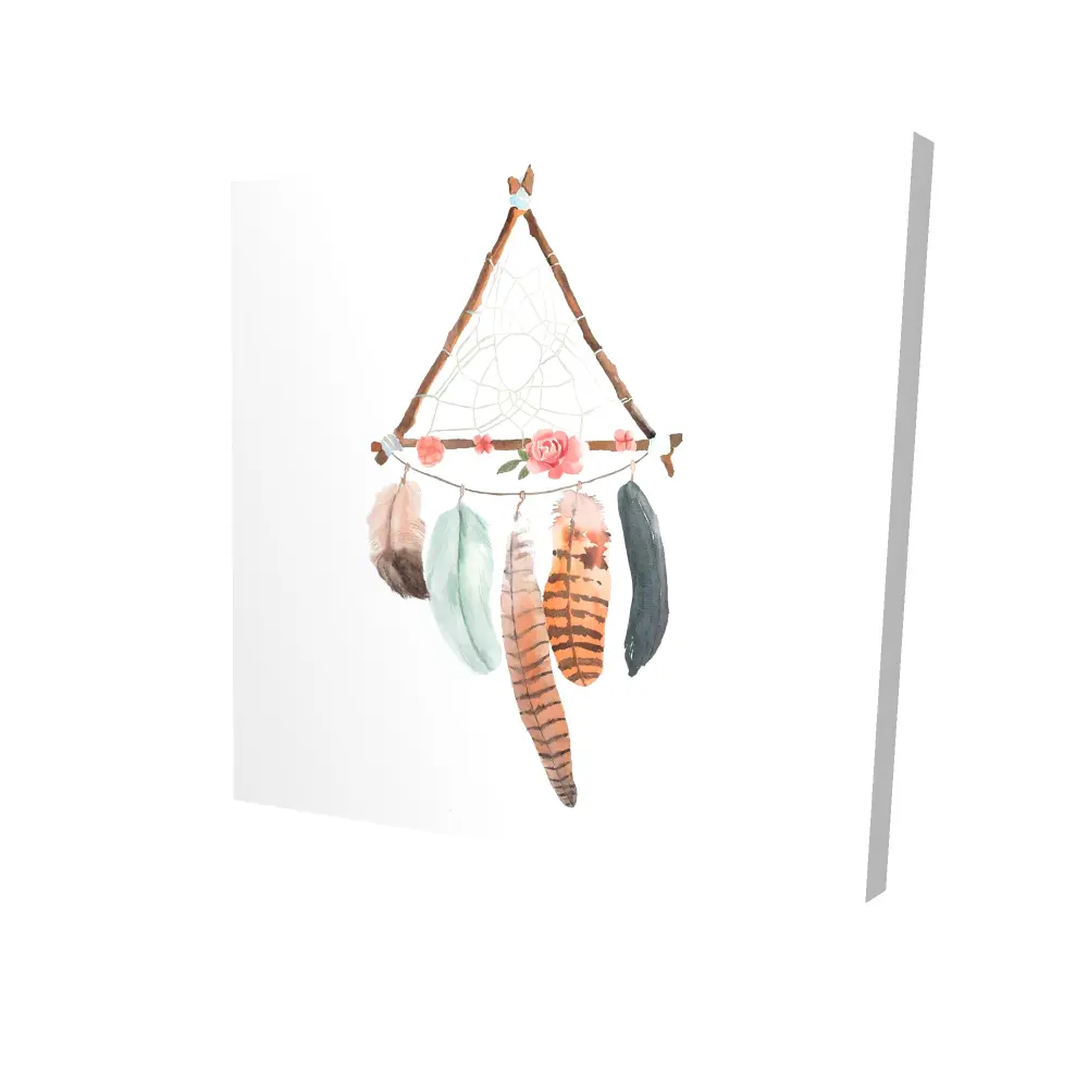 360 Stand Hangable Triangular Dream Catcher - 36x36in Orange Fabric with Feathers, Modern Bohemian Hanging Artwork, Positive Energy Ornaments, Inspirational Room Decor Decoration for Home, Bohemian Decor Style, Positive Energy Symbol, Boheme Hanging Decor
