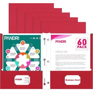 60 Pack Two Pocket 3 Prong Folders with Prongs, Letter Size Red, Ideal for Office and Classroom Use
