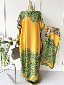 Women's Peacock Print Cape Shawl & Scarf Set, Elegant Beach Cover-Up For Holiday Vacation, Swimsuit Cover Up
