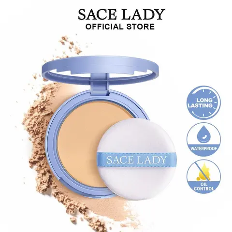 SACE LADY Silica-Infused Makeup Compact Powder - Waterproof, Long-Lasting Setting & Blurring Option for Adults
