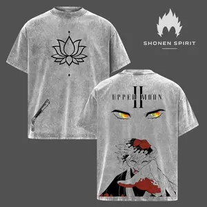 Upper Moon 2 Doma T-Shirt, Washed Oversize Anime Tee, Double Printed Demon Slayer Manga Shirt, Vintage Graphic Top, Unisex Streetwear