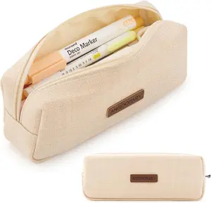 Small Pencil Case Student Pencil Pouch Coin Pouch Cosmetic Bag Office Stationery Organizer For Teen School-Beige