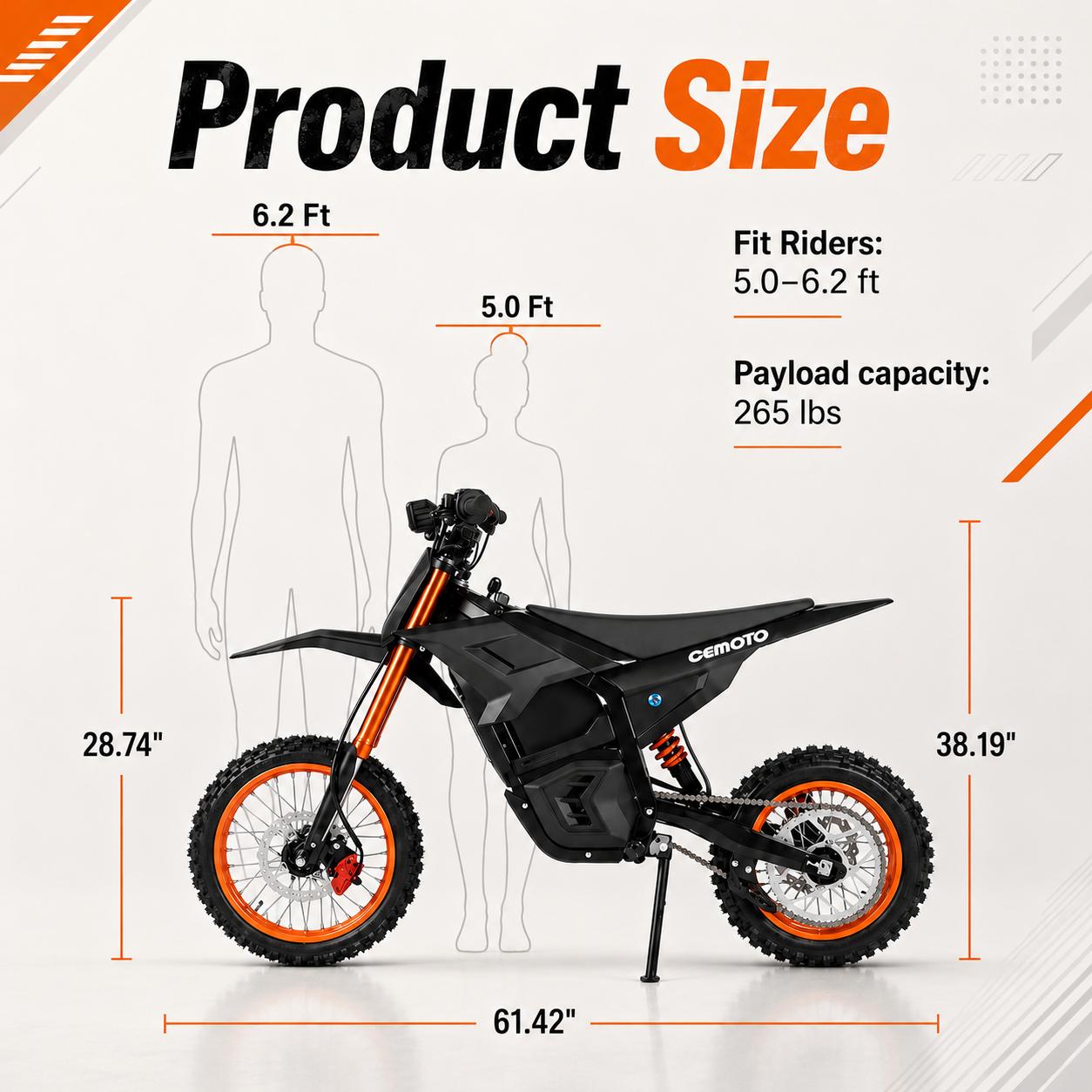 CEMOTO D02 3000W Electric Off-Road Ebike for Teens & Adults, 40 MPH Top Speed, 48V 23Ah Battery, 53 mi Range, Ebikes