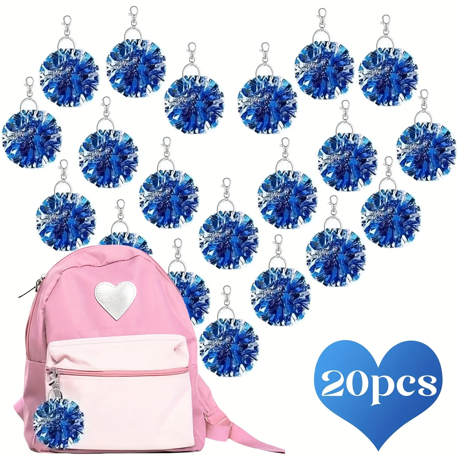 Fashion Portable Cheerleader Cheer Pom Pom Keychains (20pcs) - Zinc Alloy Keyring Charm with Hooks, Casual Style for Women's Accessories, Keychain Hooks