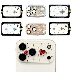 (Case & Nova) Bling Heart Rhinestone Camera Lens Protector - 9H Tempered Glass Full Cover Film, Cellphone Accessories for iPhone 17 Pro Max, 16, 15, 14, 13, 12, 11 with Screen Protector-Level Device Protection