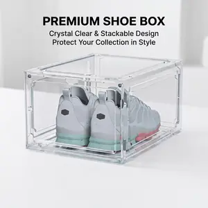 Large Transparent Shoe Box Organizer, Space-Saving Stackable Storage Bins, Clear Acrylic Sneaker Display Case for Closet & Entryway - Fits Up to Size 12