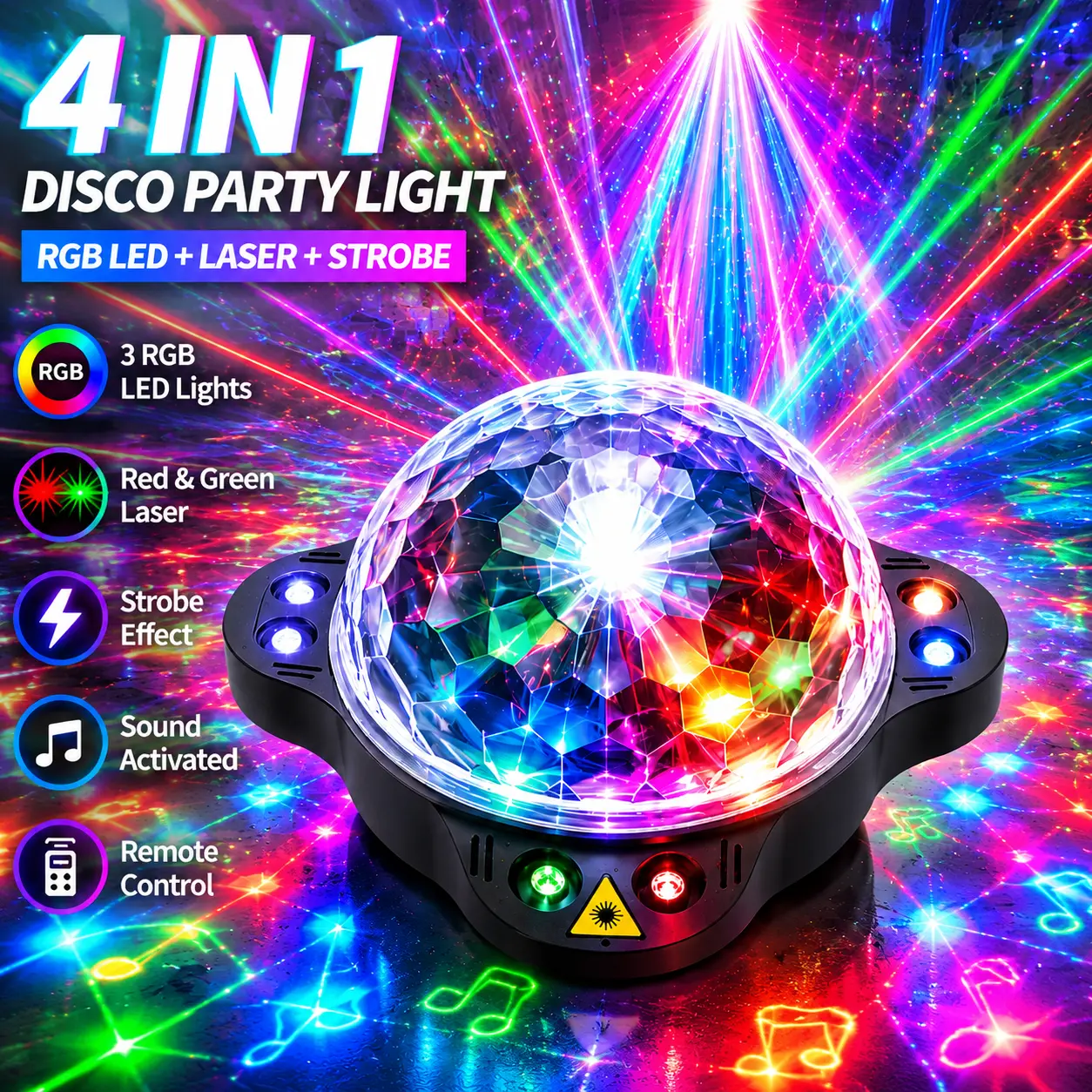 DJ Stage Party Disco Ball Party Light Strip Laser Projector | Voice-Controlled DJ Stage Lights, Suitable for Home Parties, Clubs, Nightclubs, Birthday and Holiday Decorations