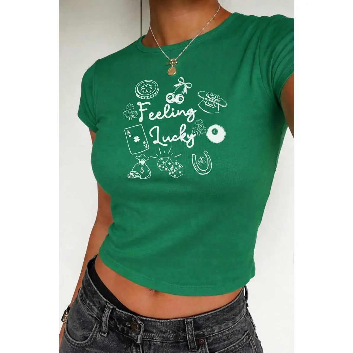 Feeling Lucky St Patrick's Day Baby Tee, Y2K St Paddys Crop Top, Luck of the Irish Shirt, Saint Pattys Parade, Trendy Shamrock, Coquette Top