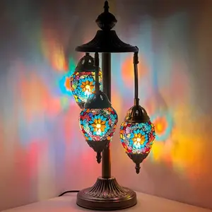 Coral Reef Elegance: Egg-Shaped Turkish Lamp with 3 Mosaic Globes