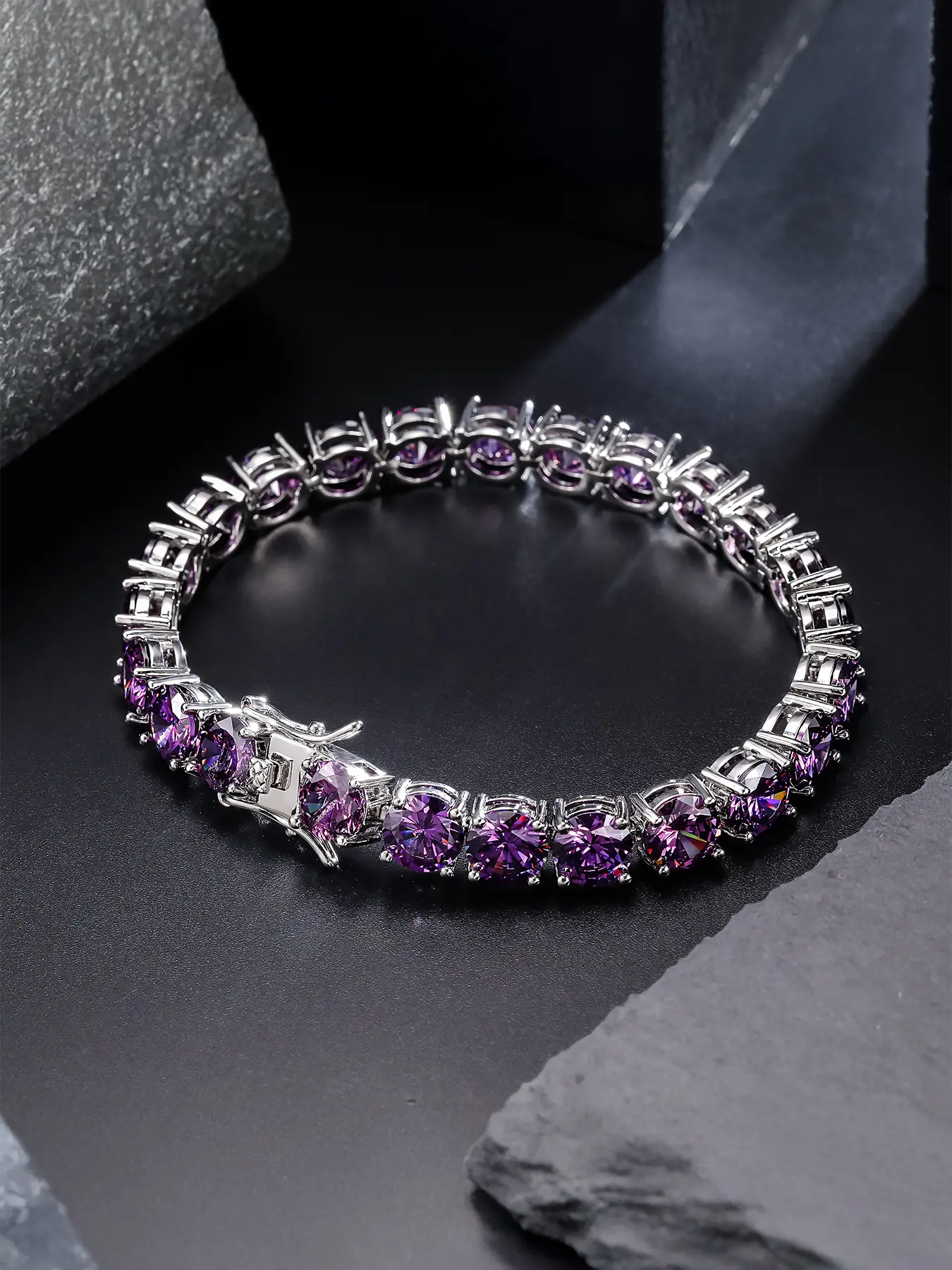 ICED CHICS 8MM purple single-row zircon, a hip-hop street style accessory, Pretty Jewelry Bracelet, exudes an air of nobility and is the best choice for gifts, suitable for daily wear Cubic Zirconia Bracelet