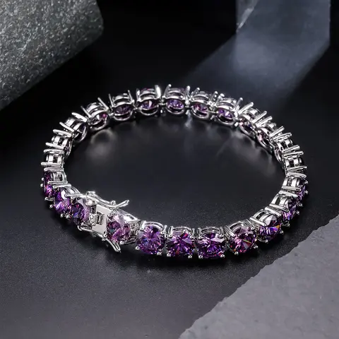 ICED CHICS 8MM Purple Single-Row Cubic Zirconia Bracelet, Hip-Hop Street Style Accessory, Pretty Jewelry, Ideal Gifts, Suitable for Daily Wear, Fashion Bracelets