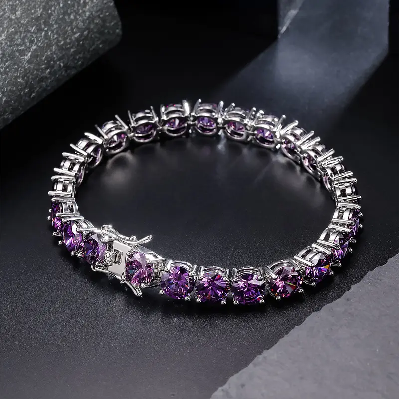 ICED CHICS 8MM Purple Single-Row Cubic Zirconia Bracelet, Hip-Hop Street Style Accessory, Pretty Jewelry, Ideal Gifts, Suitable for Daily Wear, Fashion Bracelets
