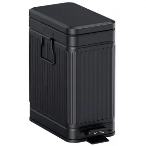Small Trash Can with Lid Soft Close-10L/2.6 Gal Stainless Steel Outdoor Dog Poop Garbage Can-Metal Waste Bins with Pedal for Bathroom Bedroom Office-Black