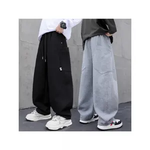 Boys' Plaid Wide-Leg Sweatpants - Loose-Fit Casual Pants, Suitable Medium and Large Sizes, Machine Washable, Ideal Play and Casual Wear, Spring and Autumn Apparel