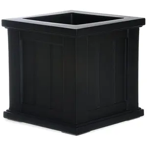 Cape Cod 14x14 in Black Double-Wall Molded Plastic Polyethylene Square Outdoor Patio Planter with Sub-Irrigation System for Enhanced Root Growth
