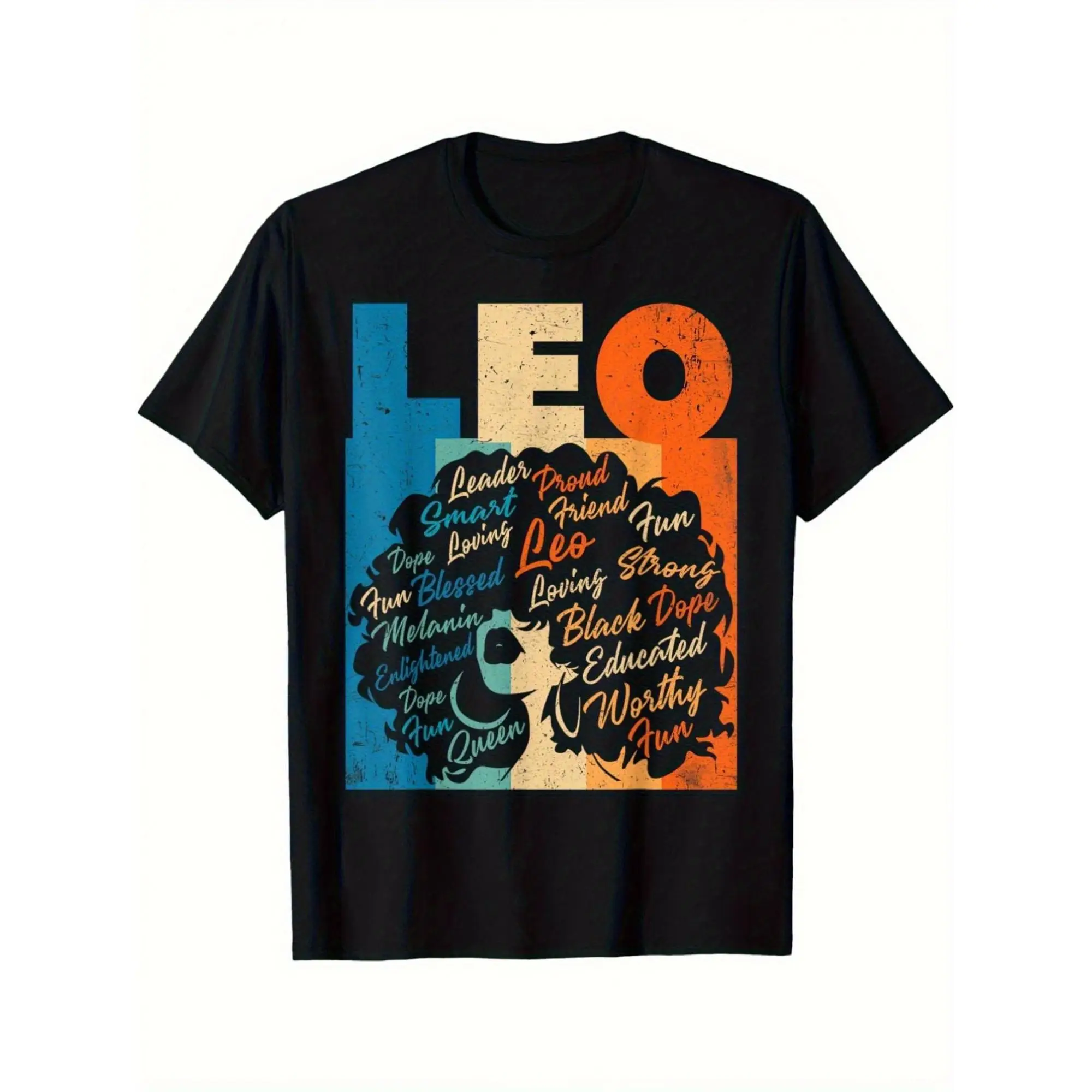Women's Leo T-Shirt - Black casual, eye-catching "LEO" lettering and positive qualities (brave, loyal, smart), machine washable, all-season comfort an