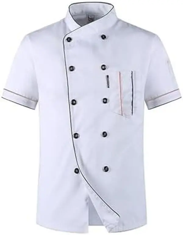 Men's Chef Coat Uniform Short Sleeve Cook Jacket Restaurant Kitchen Work Breathable Clothes