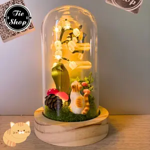 Lily of the Valley Cat Night Light: Handmade Fairy Garden Lamp