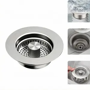 3-in-1 Stainless Steel Kitchen Sink Drain Filter - Anti-Clog Basket Plug, Odor Remover, Compatible with American Standard 3-1/2 in Drain Pipes