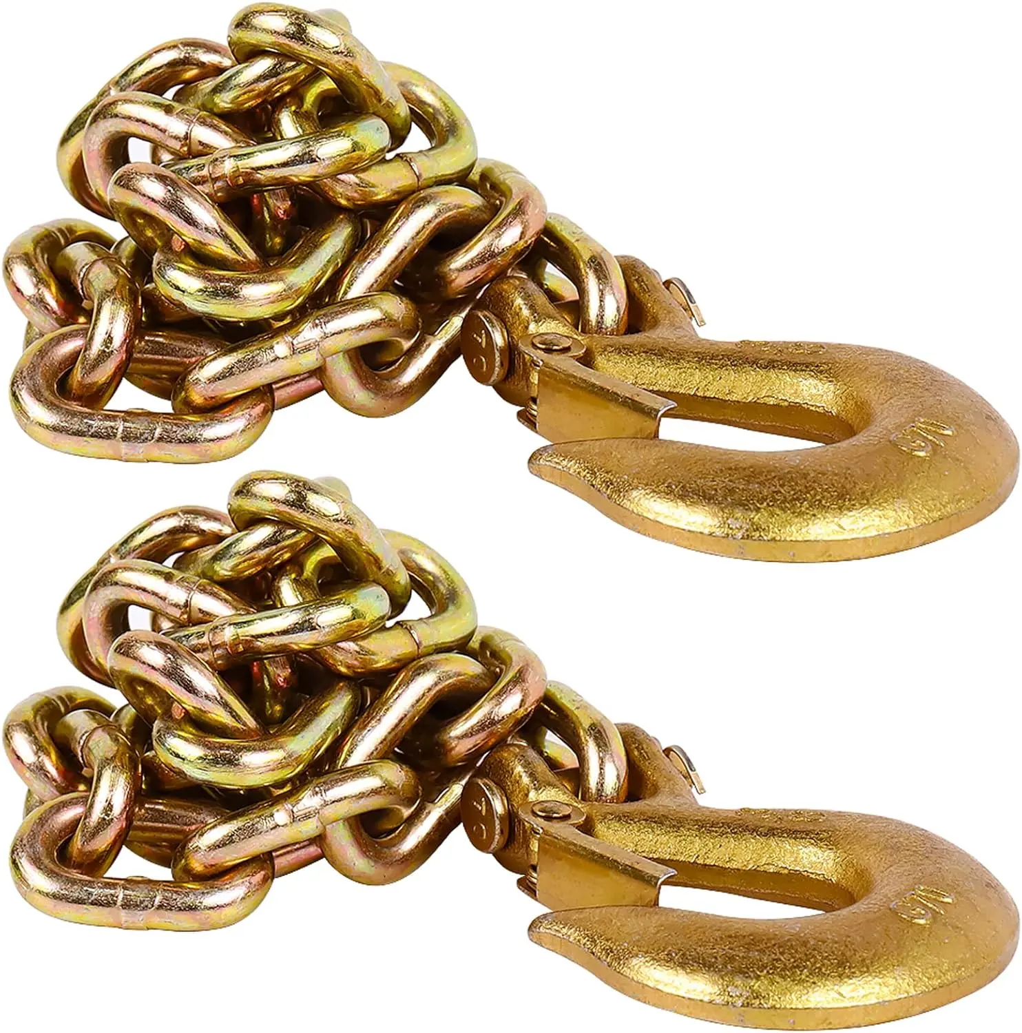 Grade-70 Heavy Duty RV Trailer Safety Chains (Pack of 2), 32" Chain Length/35" Total Length, 5/16" Clevis Snap Hooks, Yellow Zinc-Plated, 18800 lbs Load Capacity, Rust-Resistant