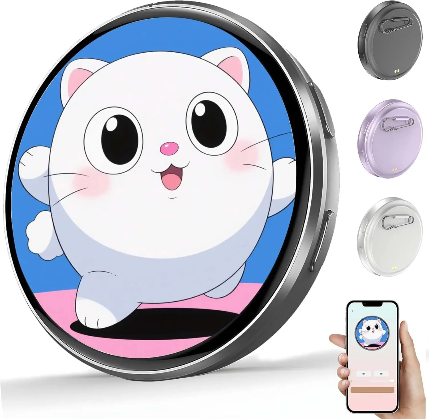Pixel Digital Badge Pin - Electronic Smart E-Badge with Audio, Touch Screen HD Photo Display, Large Storage, Ideal for Backpacks (Anime Enthusiasts)
