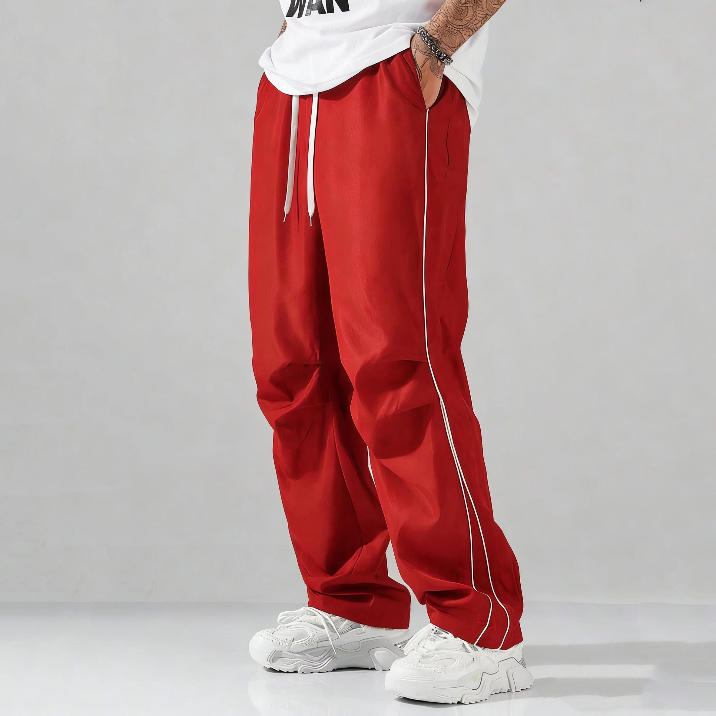Unisex baggy wide-leg sweatpants; men’s casual athletic pants made from soft fabric with an elastic waistband and drawstring; loose fit with side stripes; breathable, lightweight sports fitness streetwear pants; all-day comfort and versatile for everyday