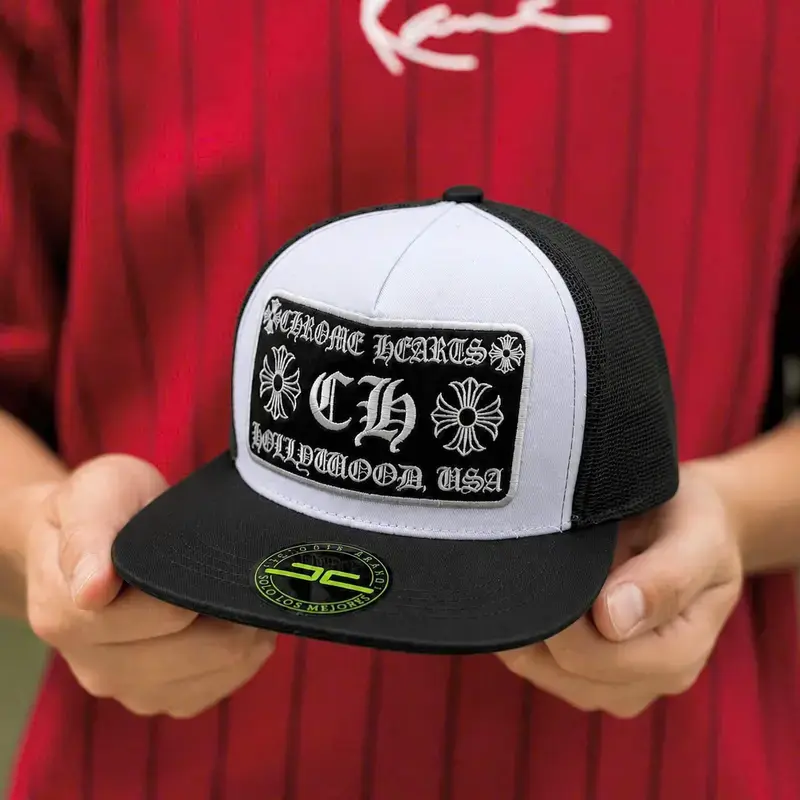 Chrome Hearts Las Vegas Trucker Hat – Black Embroidered Mesh Snapback Cap, Adjustable Unisex Gothic Streetwear Baseball Hat