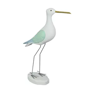 16 Inch High Hand Carved White Painted Wood Bird Statue Home Coastal Decor Sculpture
