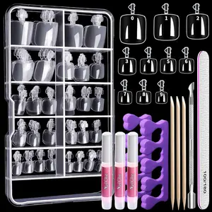 Toe Nail Tips with Nail Glue, Clear Press On Toenails for Women, False Toenails Acrylic Toenails Kit, Fake Toe Nails Glue on Toe Tips