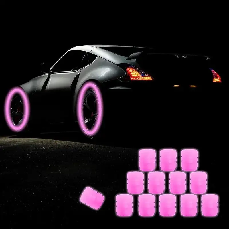 Luminous Valve Cap, 8 Counts Fluorescent Night Glowing Wheel Tyre Hub for Car Motorcycle Bicycle Bike, Luminous Valve Stem Cap for Car Decor