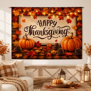 Fall Thanksgiving Tapestry Wall Hanging, Autumn Harvest Pumpkin Wall Decor, Farmhouse Seasonal Fabric Backdrop for Living Room Bedroom Dorm Party Home Decoration