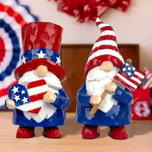 Charming Goblin and Dwarf Statue, Resin Dwarves Holding American Flag Decor, Home Desktop Garden Sculpture, Christmas Festival Decoration