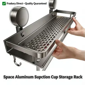 No Drill Suction Shower Caddy, Rustproof Towel Hook, Easy Install Bathroom Organizer, Durable Storage Solution, Bathroom Organizer Supplies, Bathroom Accessories, 1 Pack