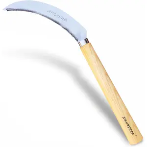 Grass Sickle with Sawtooth Japanese Weeding Hoe Weeding Tools for Garden High Toughness Stainless Steel with Hard Solid Wood Handle(Yellow)