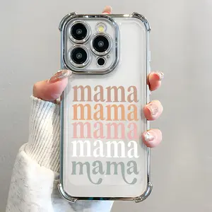 Mama Pattern Phone Case, Electroplated Clear Cover with Airbag Shockproof Slim Soft TPU Cover for iPhone 11 12 13 14 15 16 Pro Max Plus Girl Women Y2k