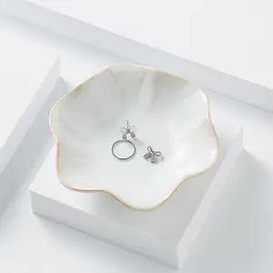 LOTUS Leaf Ring Holder Organizer - Small Ceramic Trinket Tray & Key Bowl for Jewelry Storage, Perfect for Necklaces Earrings Rings (White + Light Green, Jewelries Not Included)