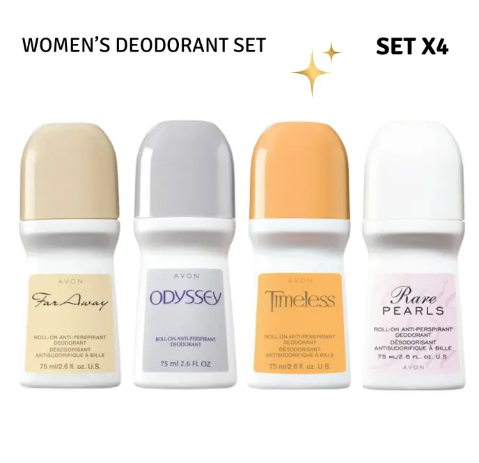 Avon Women's Roll-On Deodorant Set | Far Away, Odyssey, Timeless & Rare Pearls 4-Pack