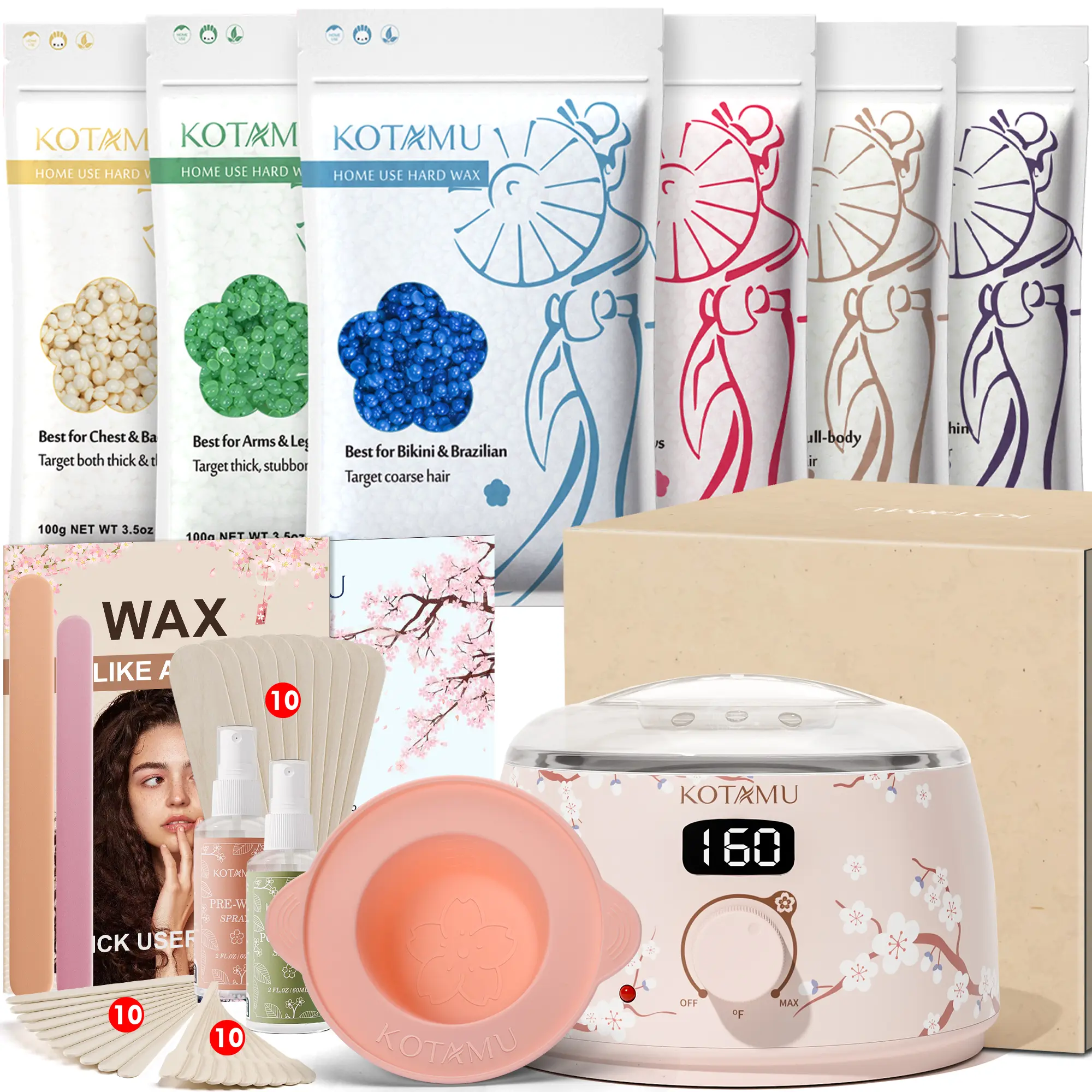 KOTAMU Waxing Kit for Women & Men | Body Care Cosmetic Wax Kit for Sensitive Skin Wax Warmer Kit Wax Strip Kit,travel essentials,sunscreen