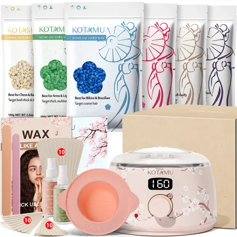 KOTAMU Hard Waxing Kit - Body Depilatory Easy Grooming Waxing Set for Women, 165°F Warmer, Strips, Beads for Bikini, Armpit Hair Removal, Beauty Product for All Skin Types