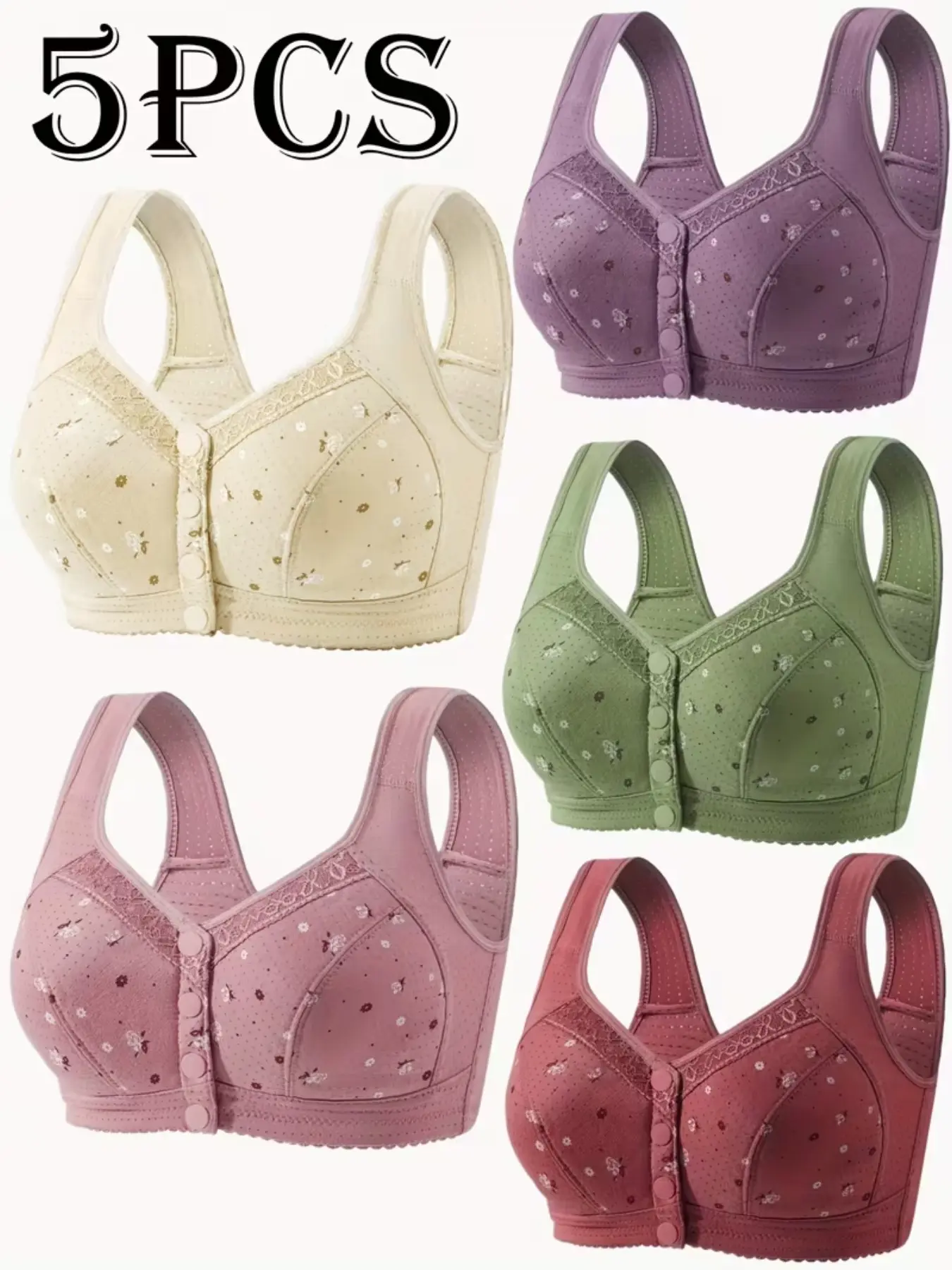 Women's Lace Floral Wireless Bra Set, Underwear, Comfortable Breathable Elegant Chic Push-Up Bras, Comfy Bras, Medium Support, Full Coverage, All Seasons, Buckle Easy Closure