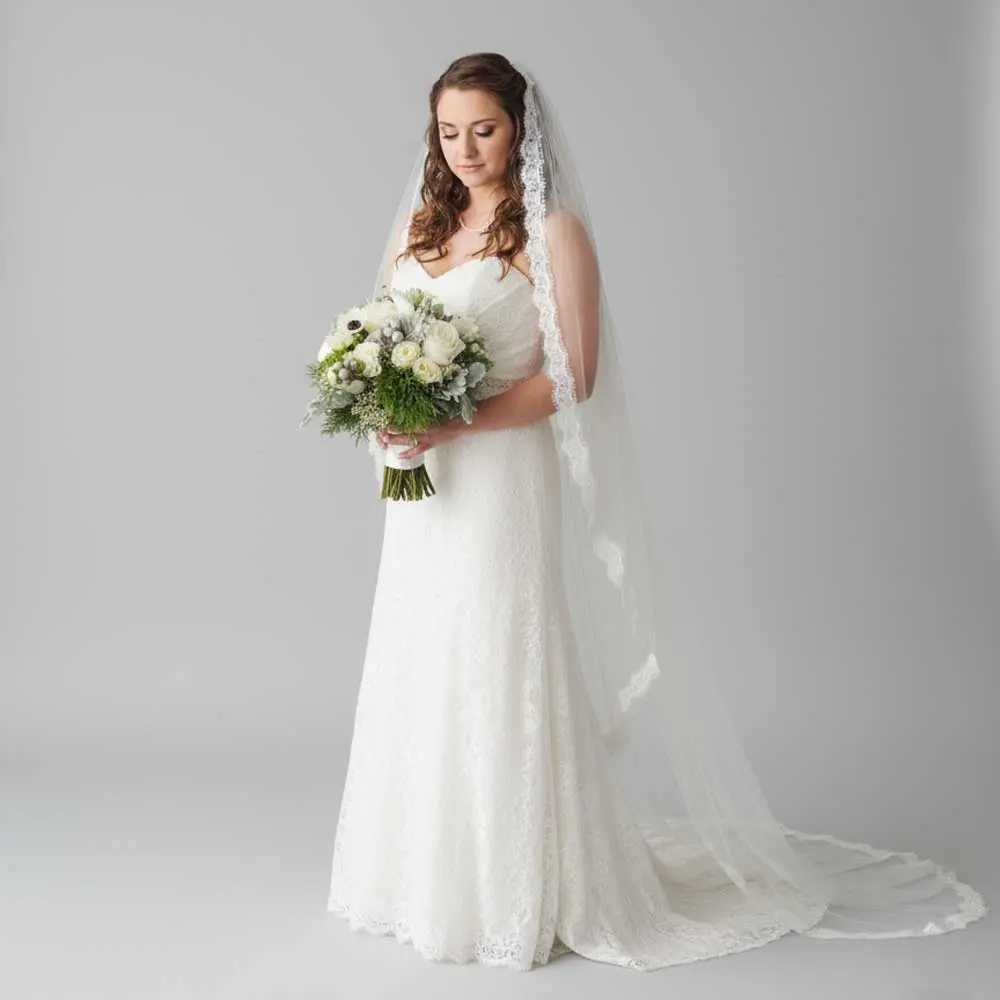Eye Lash Lace Trim Edge Chapel and Cathedral Length Long Wedding Veil VG1005