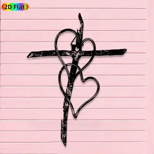 1pc Romantic Cross and Heart Metal Wall Art, Romantic Cross and Heart Statue Mural, Iron Craft, Perfect for Bedroom, Boudoir, Love Alcove Decor, Intricate Craftsmanship, Artistic Metalwork, Valentine's Decor, Ideal Gift for Love Enthusiasts