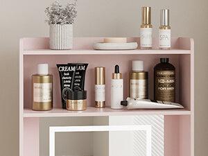 Small Vanity Desk Set with 3 Adjustable Lighted Mirror and Storage Chair IF018,  MDF panels