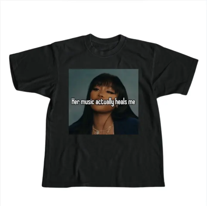Cute Funny SZAA Her Music Heal Me T-shirt, Rapper Fan Sweatshirt, Unisex Menswear, Relaxed Premium Cotton Crewneck Hoodie, Pullover Hoodie