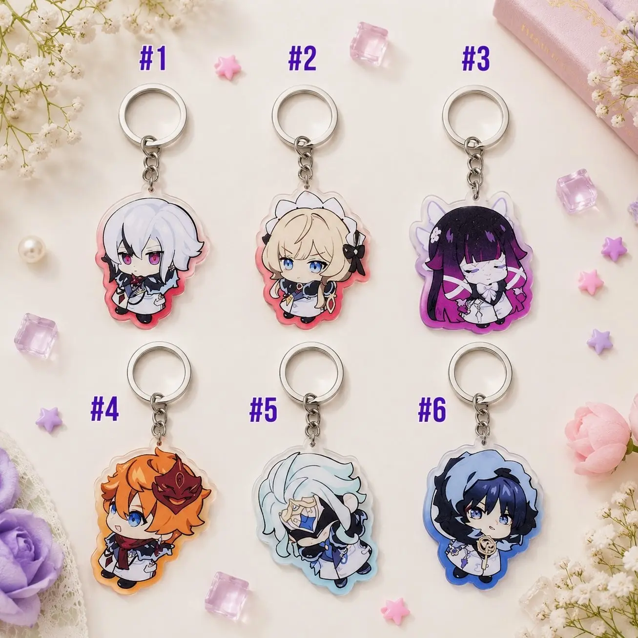 Chibi Glitter Acrylic Keychains, Cute Character Bag Charms, Sparkly Key Rings, Novel Fan Collectible Accessories, Gift for Collectors