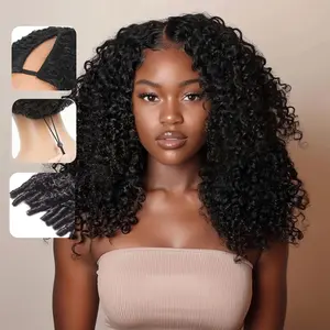 V Part Wig Human Hair Glueless No Leave Out Upgrade U Part Wigs Burmese Curly Wig with Spiral End Deep Curly Wigs For Women Full  Clip In Half Wigs 200% Density 18inch