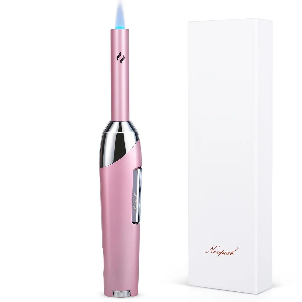 Taughch Metallic Windproof Straight Flame Blow Torch - Portable Flame Torch Fire Starter Kitchen Utensil with Visible Fuel Window for Candle Lighting, Birthday Celebrations, Portable Flame Torch Fire Starters