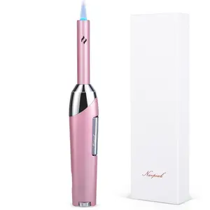Taughch Metallic Windproof Straight Flame Blow Torch, Kitchen Utensil Fire Starter with Visible Fuel Window for Candle Lighting, Birthday Celebrations