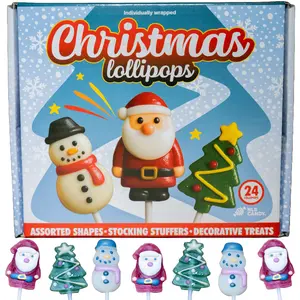 Christmas Lollipops Candy 24ct, Strawberry, Festive Fruity Sweet Candy, Stocking Stuffers, Decorative Baking Toppers